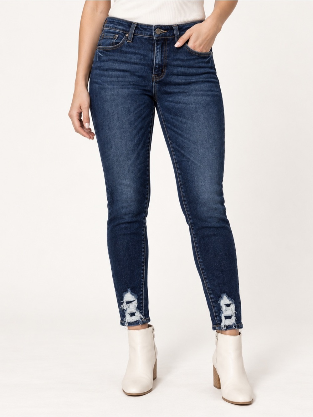 KanCan Dark Indigo Distressed Ankle Skinny Jeans